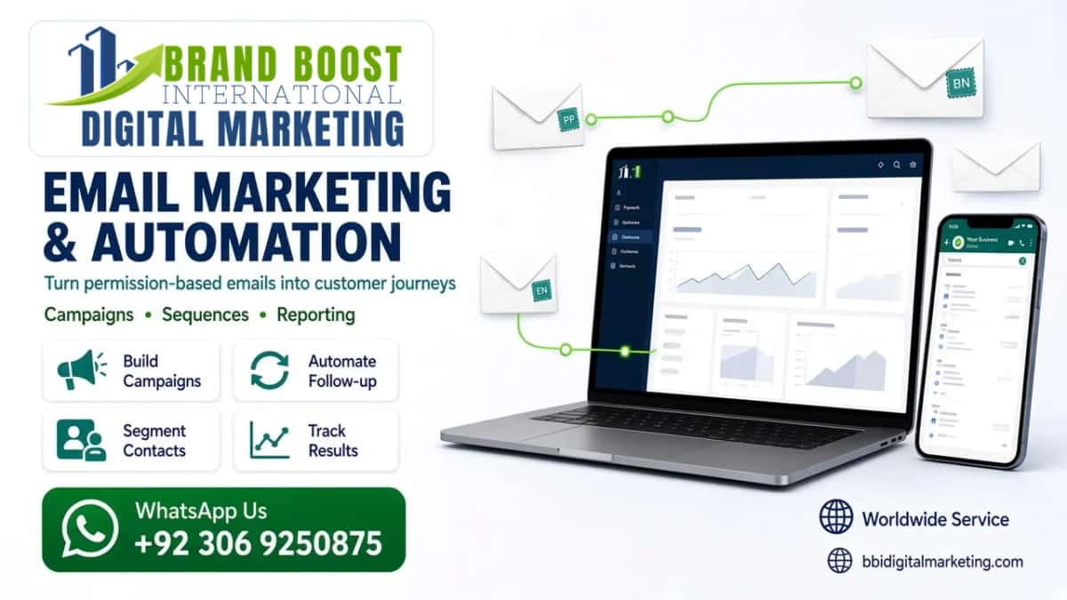 Email marketing and automation for campaigns, follow-up, contact segments and reporting by Brand Boost International