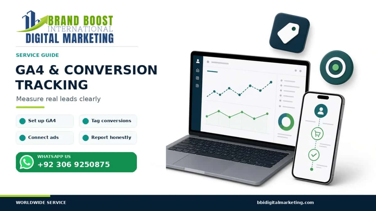 GA4 and conversion tracking setup with Google Tag Manager by Brand Boost International