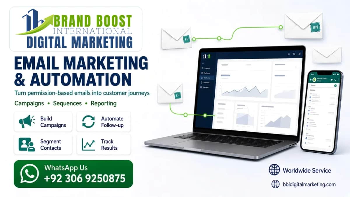 Email marketing and automation for campaigns, follow-up, contact segments and reporting by Brand Boost International