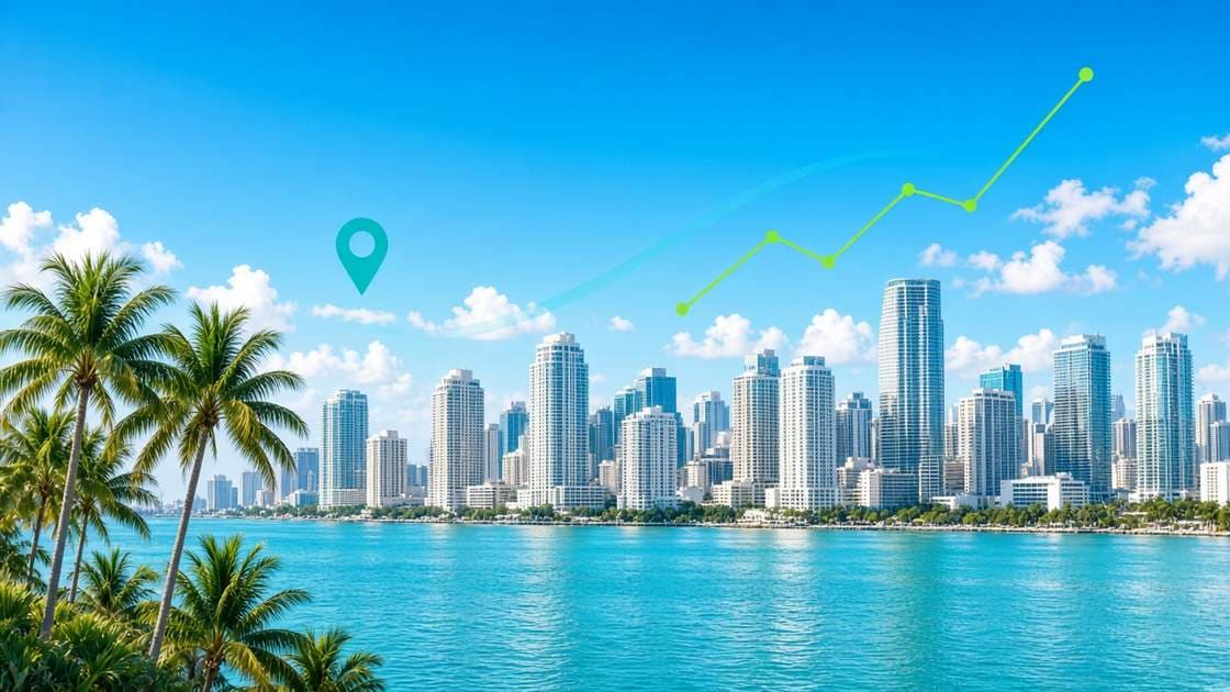 Florida digital marketing agency: Miami skyline over Biscayne Bay on a sunny day