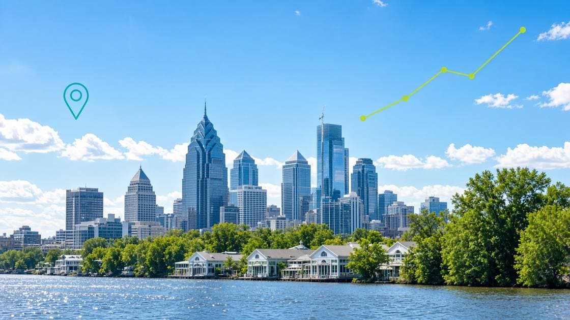 Pennsylvania digital marketing agency: Philadelphia skyline over the river on a sunny day