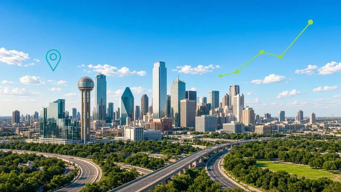 Texas digital marketing agency: Dallas skyline and Reunion Tower on a sunny day