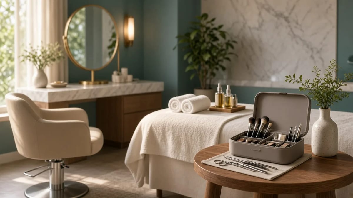Salon chair, spa treatment bed and home beauty kit — digital marketing for beauty businesses