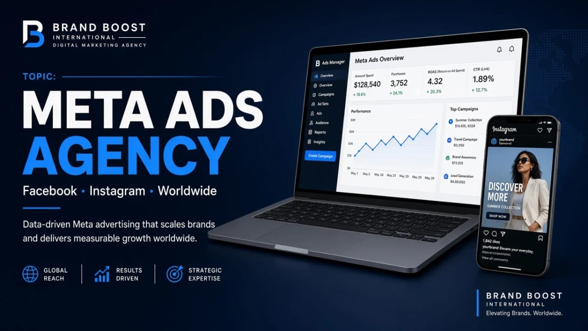 Meta Ads agency worldwide cover: Facebook and Instagram ads by Brand Boost International Digital Marketing Agency